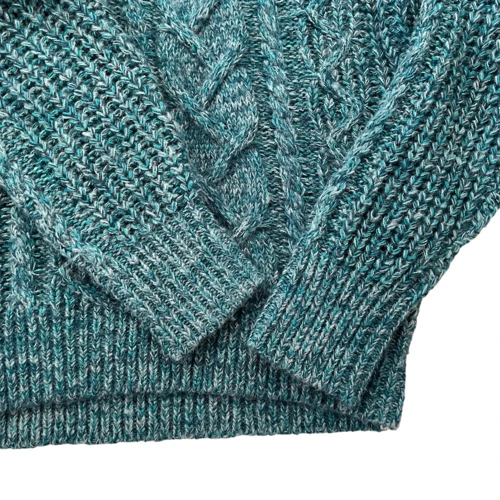 NWT Teal Blue Sundance Marlyse Chunky‎ Cable Knit V Neck Sweater SZ M Fisherman